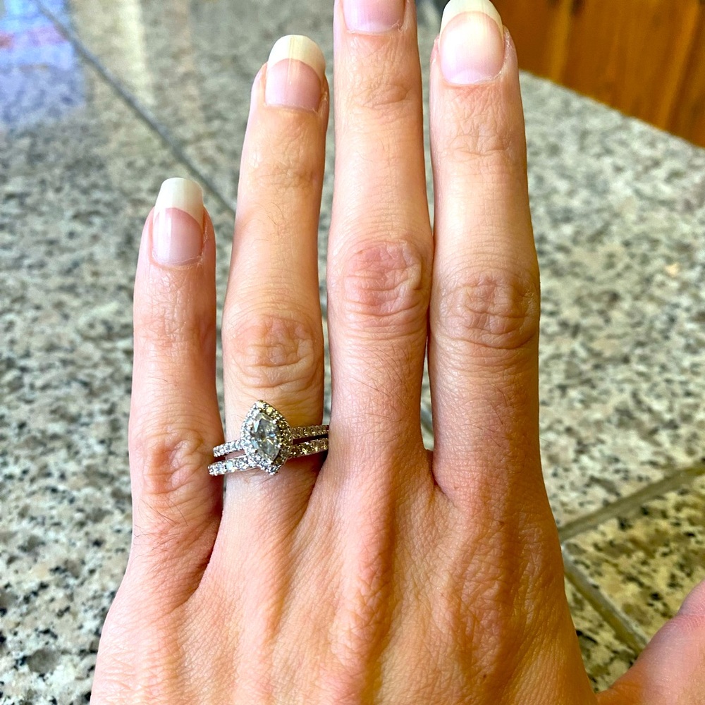Vera Wang Love 1 CT. T.W. Marquise Diamond Frame Engagement Ring 14K WG & Band